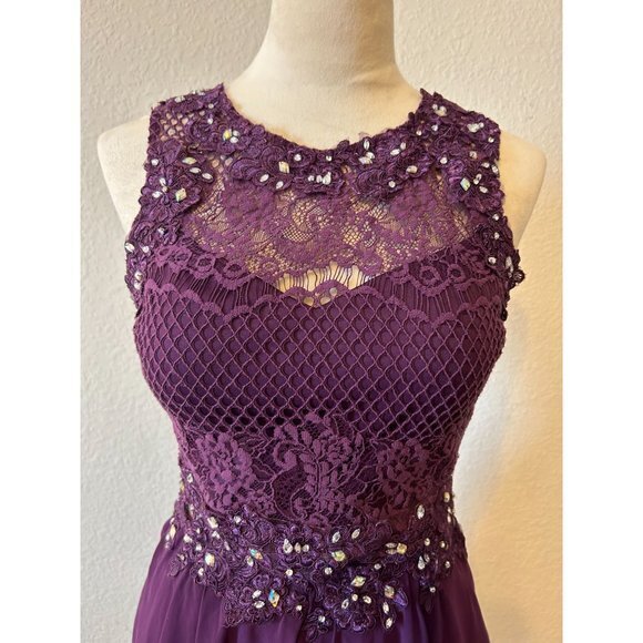 Women's Purple 2‎ PIece Rhinestone Lace  Dress Homecoming Party Size 7 - Picture 2 of 16
